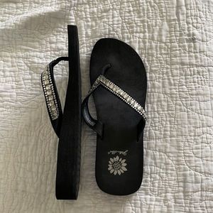 Yellow box flip flops